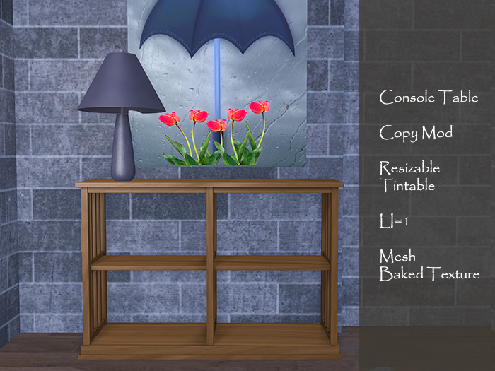 Imagine That ~ Console Table ~ Arts & Crafts Style ~ Mesh with Baked Textures ~ Resizable Tintable
