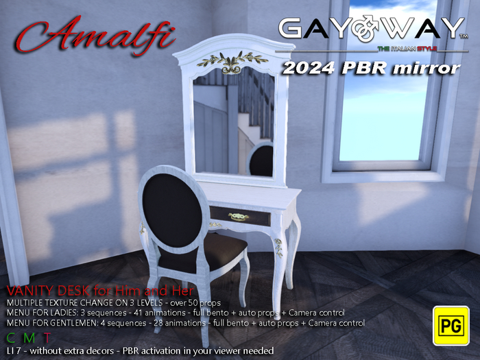AMALFI VANITY DESK TABLE FOR HIM AND HER - PBR MIRROR