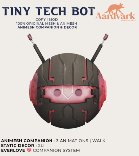 Aardvark : Tiny Tech Bot -  Pink  