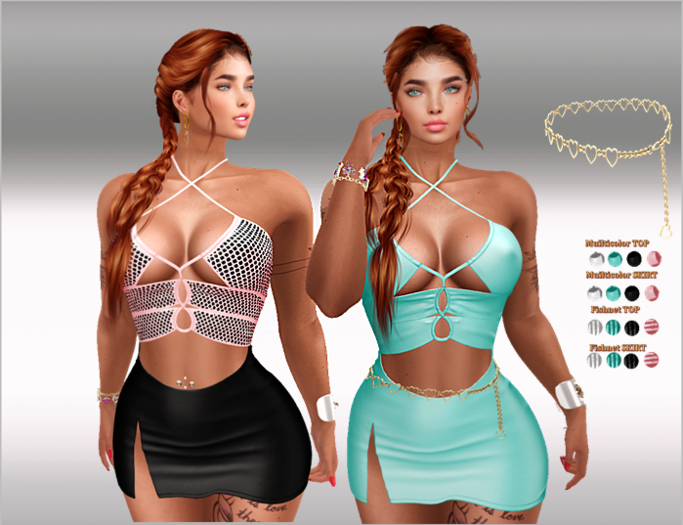 Mini Dress & Top Fishnet & Multicolor 16x with Belt HUD1,LaraX,Maitreya,Legacy,Reborn
