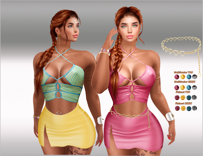 Mini Dress & Top Fishnet & Multicolor 16x with Belt HUD2,LaraX,Maitreya,Legacy,Reborn