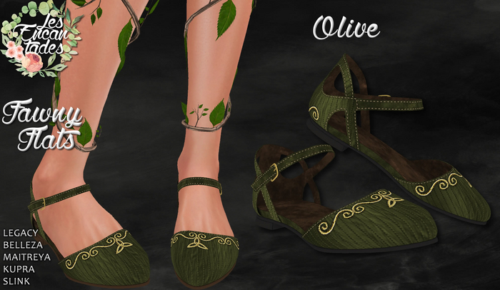 *LE* Fawny Flats Olive - Medieval shoes