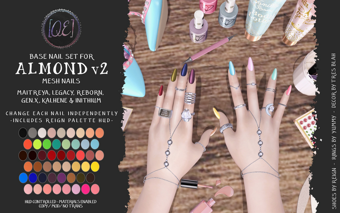[QE] Almond v2 Nails -Mix & Match Reign Base Set