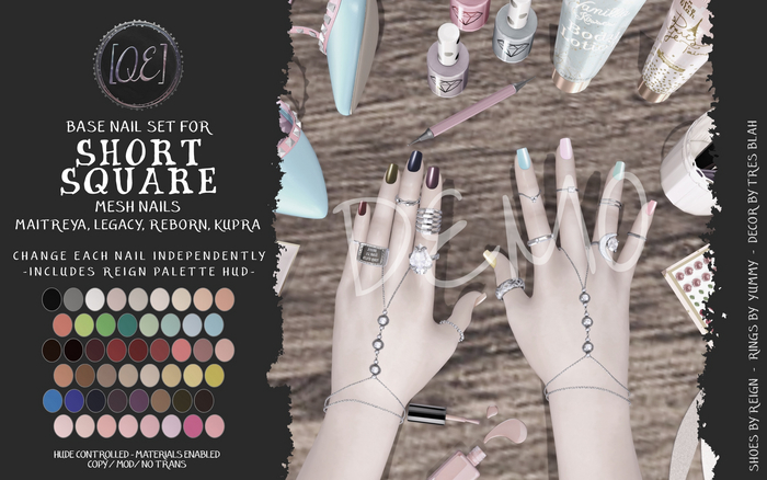 [QE] Short Square Nails - M & M Reign Base Set DEMO