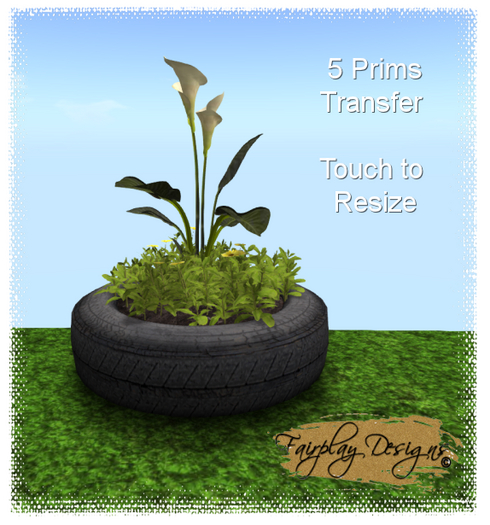 ~R~Calli Lily with Floral Ground Cover in Old Tire Planter~