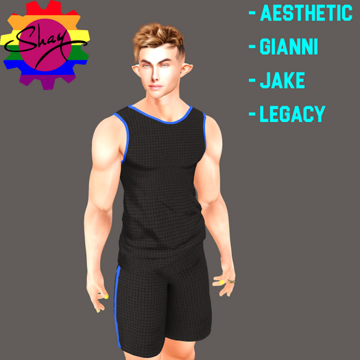 Black-Blue Trim Sports Tank & Shorts