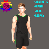 Black-Green Trim Sports Tank & Shorts