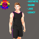 Black-Purple Trim Sports Tank & Shorts