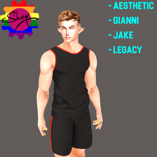 Black-Red Trim Sports Tank & Shorts