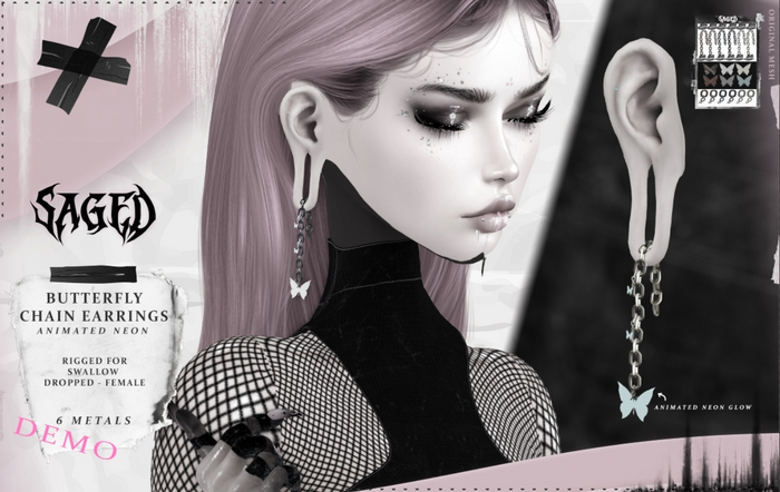 SAGED DEMO. Butterfly Chain Earrings