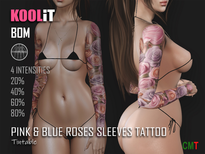 KooLit - Pink & Blue Roses Sleeves Tattoo (Add Me)