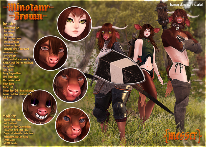 M! Minotaur :{Brown}: - Unisex hybrid cow mod with full furry skins and plenty of mix and match overlay options