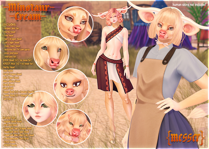 M! Minotaur :{Cream}: - Unisex hybrid cow mod with full furry skins and plenty of mix and match overlay options