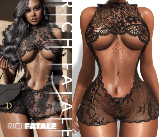 $RICH FATALE - VICTORIA LACE ROMPER - ONYX