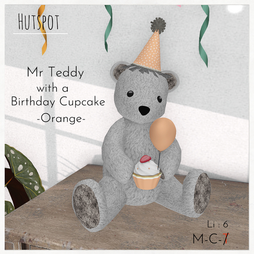 Mr Teddy with Birthday Cupcake - Orange 