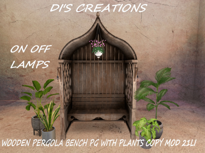 WOODEN PERGOLA BENCH PG WITH PLANTS