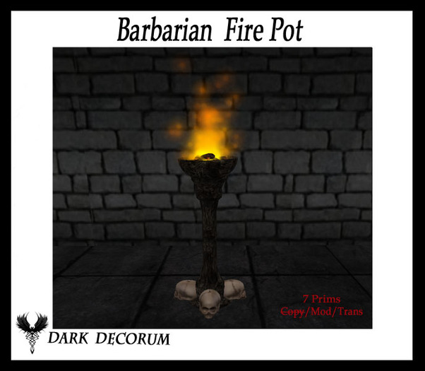 Barbarian Skull Flaming Fire Pot