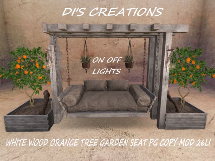 WHITE WOOD ORANGE TREE GARDEN SEAT PG