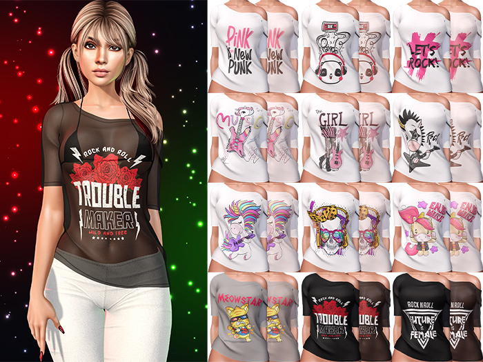 Ember Off Shoulder Tee Shirt [Rock Pack] - Maitreya Lara • LaraX • Petite • PetiteX • Legacy • Reborn Tops