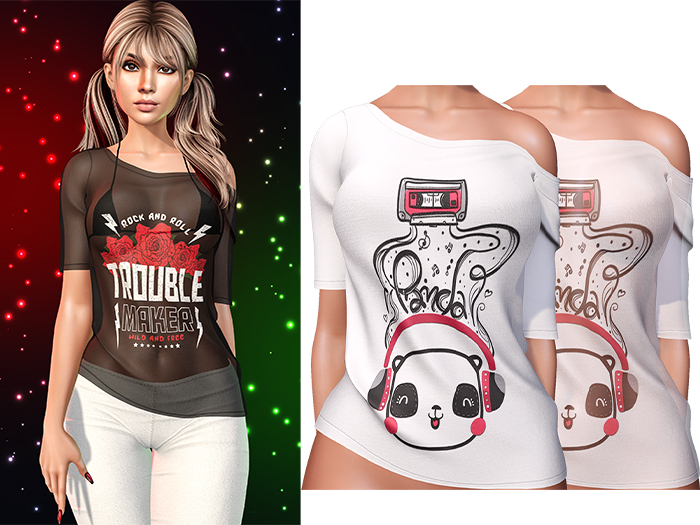 Ember Off Shoulder Tee Shirt [Rock Panda] - Maitreya Lara • LaraX • Petite • PetiteX • Legacy • Reborn Tops