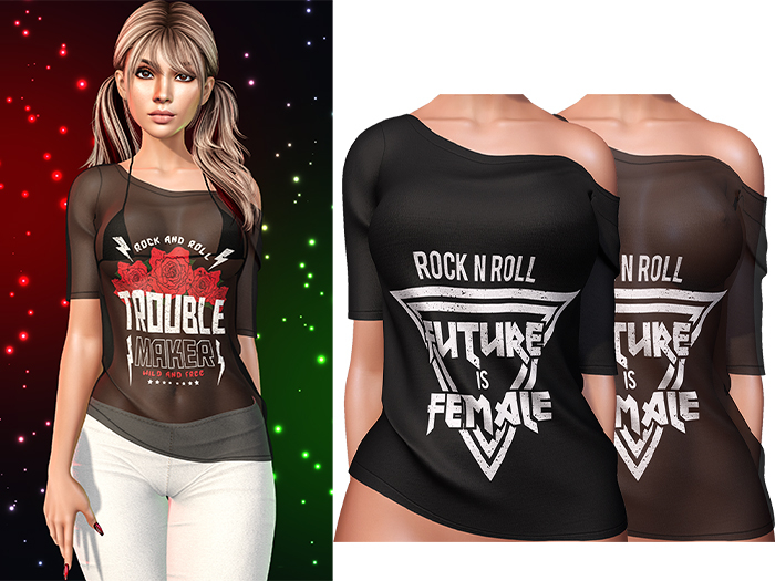 Ember Off Shoulder Tee Shirt [Rock Future] - Maitreya Lara • LaraX • Petite • PetiteX • Legacy • Reborn Tops