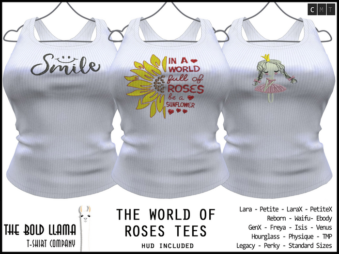 The Bold Llama T-Shirt Co. WORLD OF ROSES Tees
