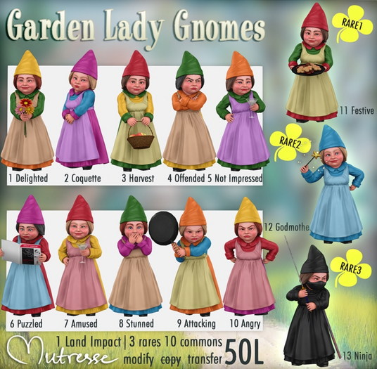 11 Mutresse - Festive - Garden Lady Gnomes - RARE