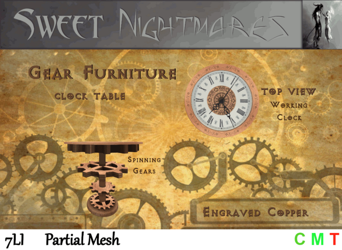 ~Sweet Nightmares~ Moving Clock Table - Engraved Copper
