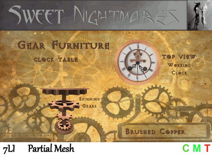 ~Sweet Nightmares~ Moving Clock Table - Brushed Copper