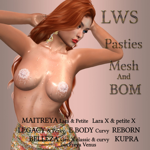 "LWS" PASTIES MESH & BOM WHITE MANDALA LACE
