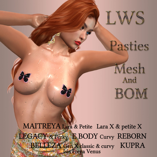 "LWS" PASTIES MESH & BOM  BLACK/PINK BUTTERFLY