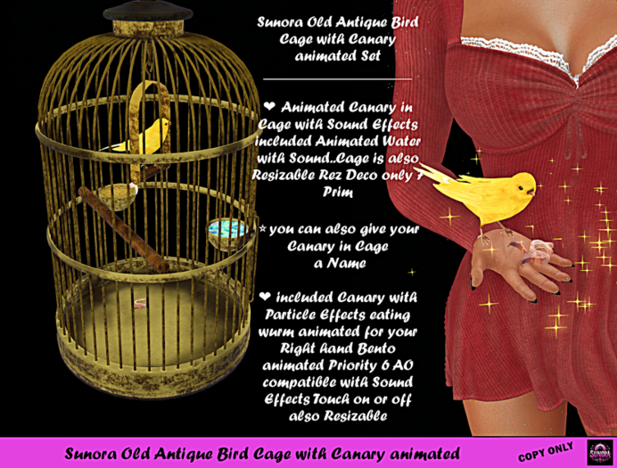 Sunora Old Antique Bird Cage with Canary animated Set