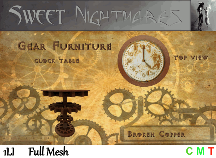 ~Sweet Nightmares~ Broken Clock Table - Copper