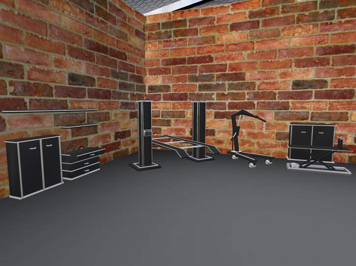 BLACK GARAGE FULL SET OF EQUIPMENT SCULPTED