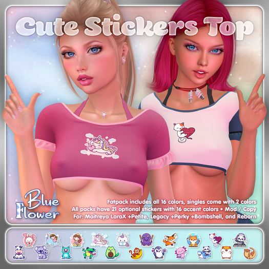 Blue Flower - Cute Stickers Top - Demo