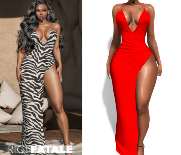 $RICH FATALE - HIGH SLIT MAXI - ROUGE