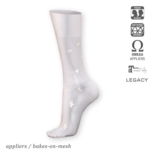"Sophie" tulle BOM socks 04 silver stars | Bakes-on-Mesh | Omega applier | Maitreya applier | Legacy applier