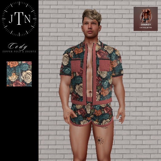 JTN Cody Zipper Polo & Shorts Set ROSES