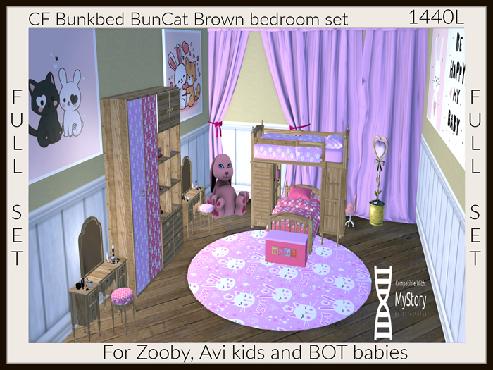 CF BunkBed BunCat brown Bedroom Set MyStory UPDATED (add & touch)