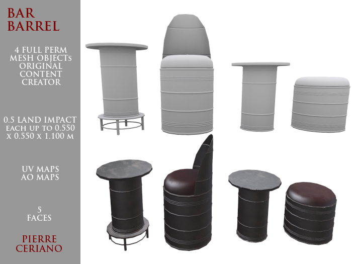 Bar Barrel - 0.5 LI each - 4 FULL PERM Meshes