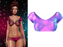 Cherry Ripped Cropped Shirt 2.0 [Holo Bubblegum] - Maitreya Lara • LaraX • Petite • PetiteX • Legacy • Reborn Tops