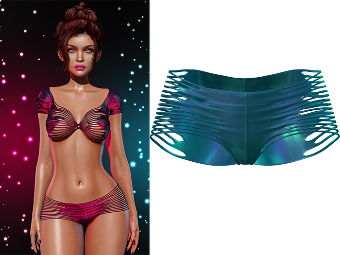 Cherry Ripped Shorts 2.0 [Holo Teal] - Maitreya Lara • LaraX • Petite • PetiteX • Legacy • Reborn Bottoms