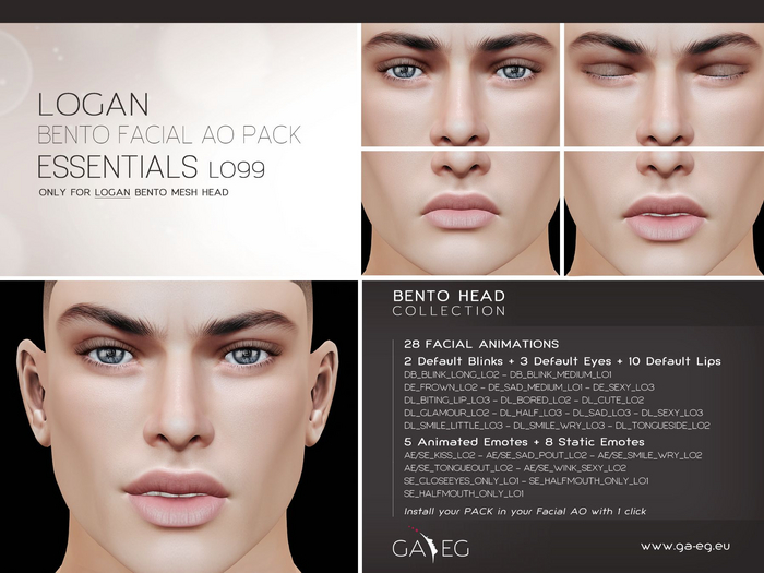 Second Life Marketplace - [GA.EG] Logan Bento Facial AO Pack - LO99 ...
