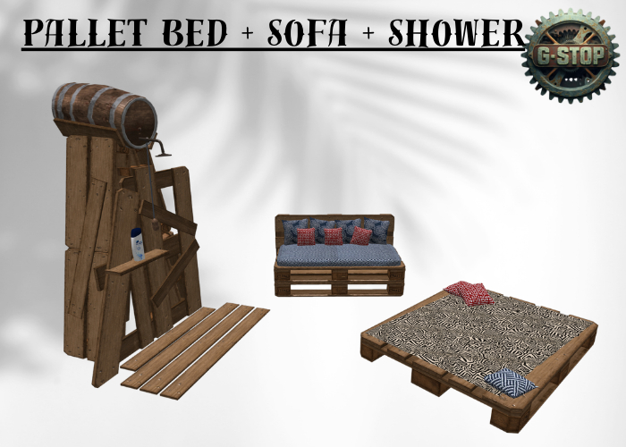 Pallet bed + sofa  + shower