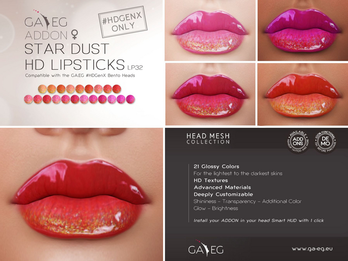[GA.EG] Mesh Heads Addon - LP32 Star Dust HD Lipsticks