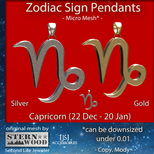 {JS} Zodiac Pendants - Capricorn - 2 pcs - Micro Mesh
