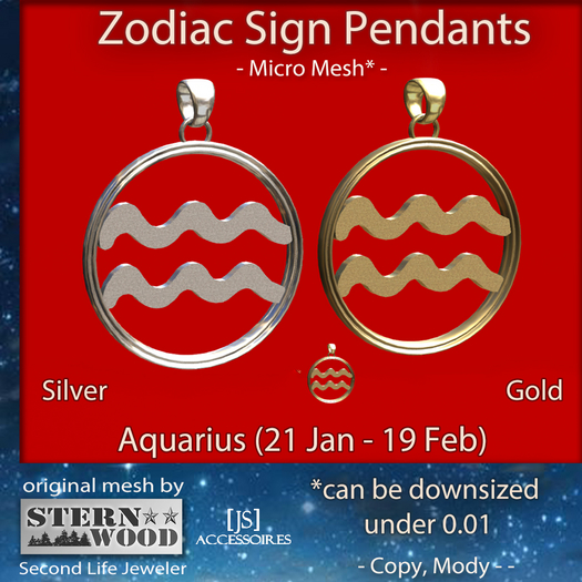 {JS} Zodiac Pendants - Aquarius - 2 pcs - Micro Mesh