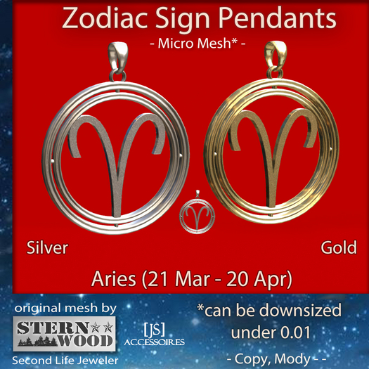 {JS} Zodiac Pendants - Aries - 2 pcs - Micro Mesh