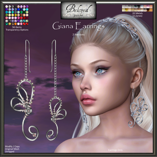 Beloved Jewelry : Giana Earrings Set of 2 (Texture Change) Gold Silver Diamond Dangle Butterfly Earrings