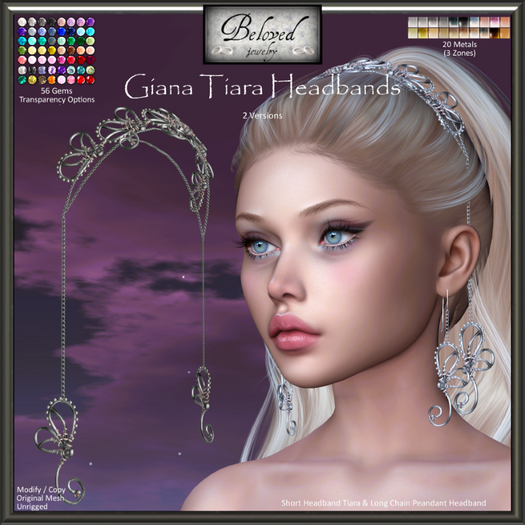 Beloved Jewelry : Giana Tiara/Headbands Set of 2 (Texture Change) Gold Silver Diamond Dangle Butterfly Crown
